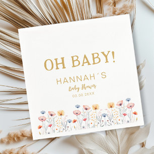 OH BABY! Fresh Wildflower White Baby Shower Napkin