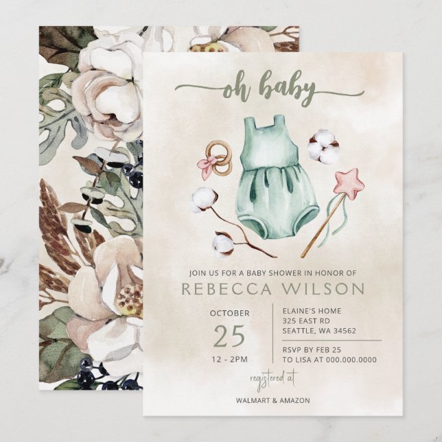 Oh Baby Gender Neutral Boho Baby Shower Invitation (Front/Back)
