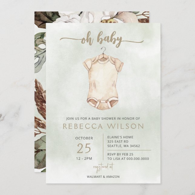 Oh Baby Gender Neutral Boho Baby Shower Invitation (Front/Back)