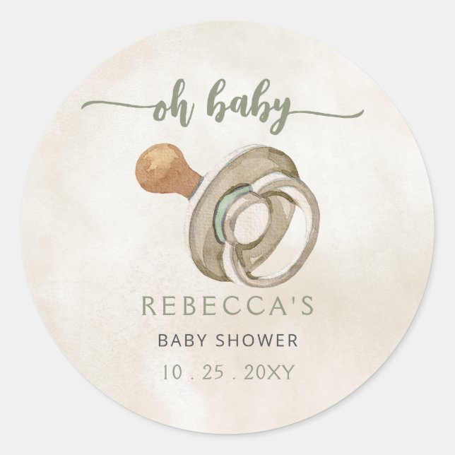 Oh Baby Gender Neutral Boho Baby Shower Invitation Classic Round Sticker (Front)