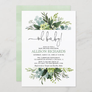 Oh baby Gender neutral greenery foliage shower Invitation