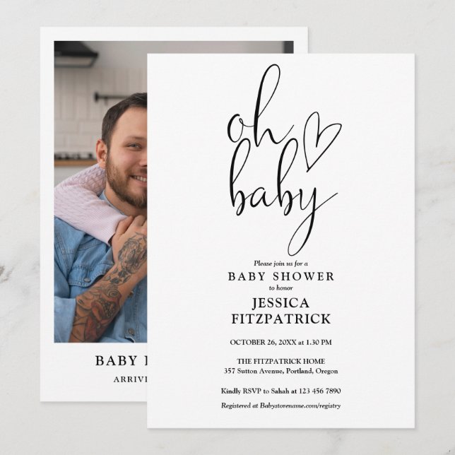 Oh Baby Gender Neutral Photo Baby Shower Invitation (Front/Back)