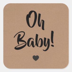 Oh Baby Gift Tag, Baby Shower Tags, Kraft  Square Sticker