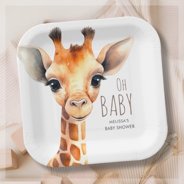 Oh Baby Giraffe Baby Shower  Paper Plate (Creator Uploaded)