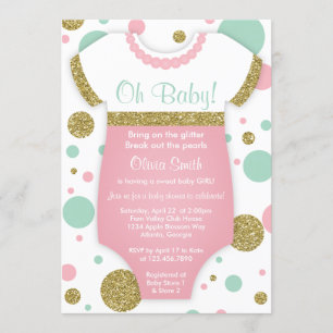 Oh Baby Girl, Baby Shower Invitation, Faux Gold Invitation