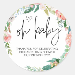  Oh Baby Girl Boy Cute Baby Shower Simple Elegant  Classic Round Sticker