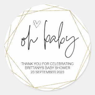  Oh Baby Girl Boy Cute Baby Shower Simple Elegant  Classic Round Sticker