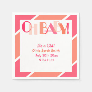 Oh Baby Girl Coral Typography Modern Baby Shower Napkin