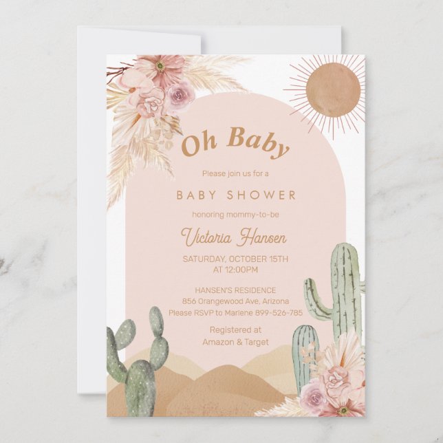 Oh Baby Girl Desert Baby Shower Southwestern Boho Invitation (Front)