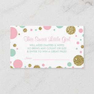 Oh Baby Girl, Diaper Raffle Ticket, Faux Glitter Enclosure Card