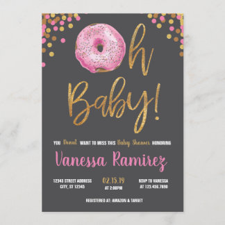 Oh Baby Girl Doughnut Baby Shower Sprinkle Invitat Invitation
