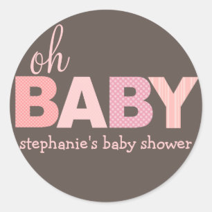 Oh Baby Girl Modern Baby Shower Sticker   Pink