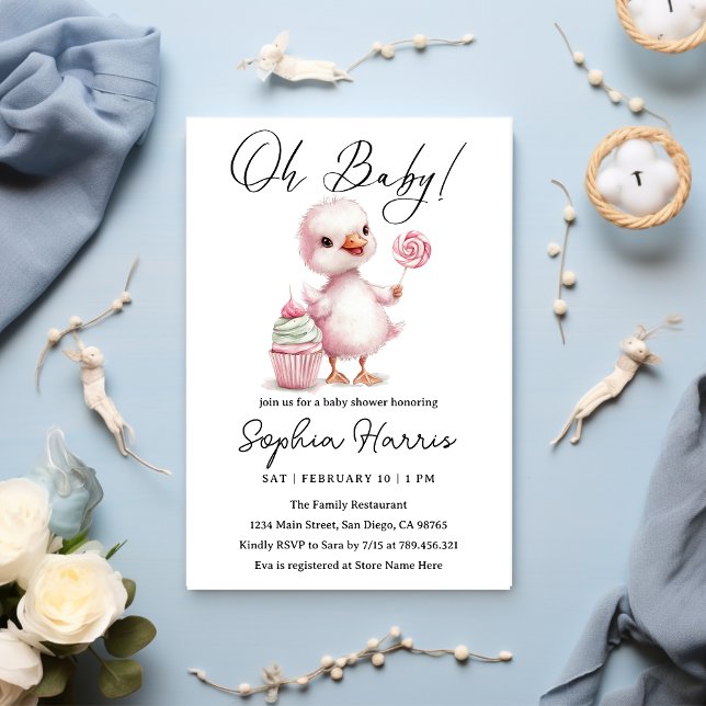 Oh baby girl pink Baby Shower Invitation (Creator Uploaded)