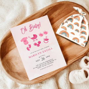 Oh Baby Girl Pink Baby Shower Invitation
