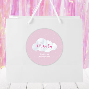 Oh Baby Girl Pink Clouds Sky Stars Baby Shower Classic Round Sticker