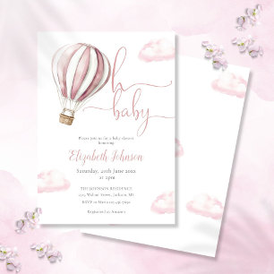 Oh Baby Girl Pink Hot Air Balloon Baby Shower Invitation