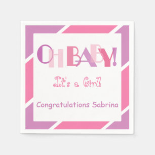Oh Baby Girl Pink Modern Baby Shower Party Napkins