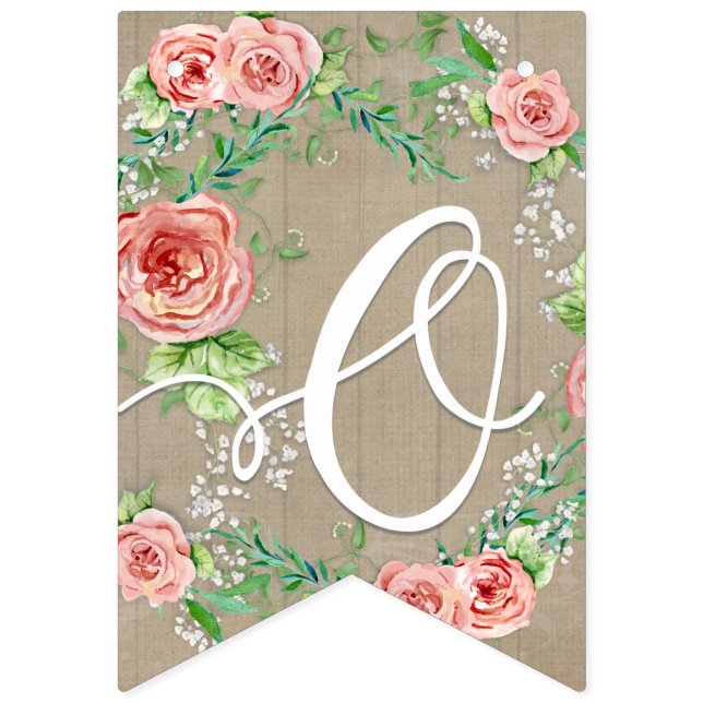 Oh Baby Girl Shower BOHO Nursery Room Pennant Rose Bunting (Third Flag)