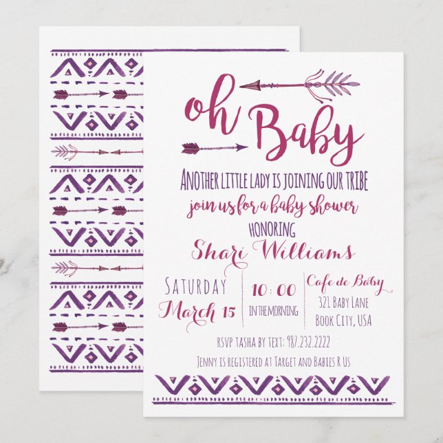 Oh Baby Girl Tribal Baby Shower Invitation (Front/Back)