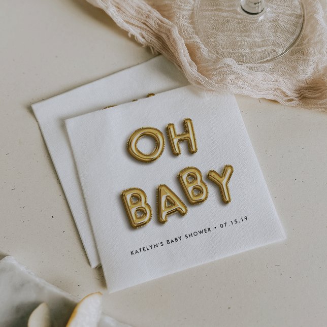 Oh Baby | Gold Balloon Baby Shower Napkin (Creator Uploaded)