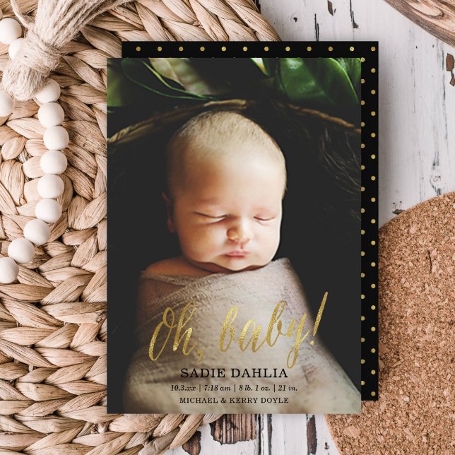 Oh, Baby! Gold Faux Foil Birth Announcement (Creator Uploaded)