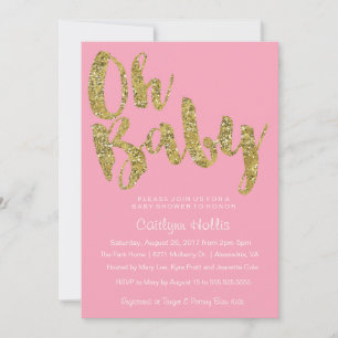 Oh Baby Gold Glitter and foil on pink Baby Shower Invitation