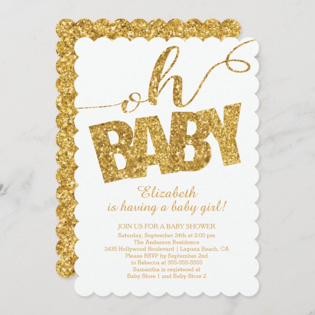 Oh Baby!  Gold Glitter Baby Shower Invitation (Front/Back)