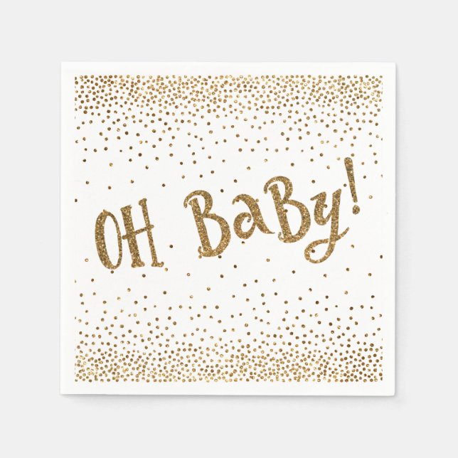 "Oh Baby!" Gold Glitter Confetti for Baby Shower Napkin (Front)