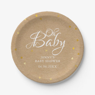 Oh Baby Gold Hearts Confetti Baby Shower/Sprinkle Paper Plate