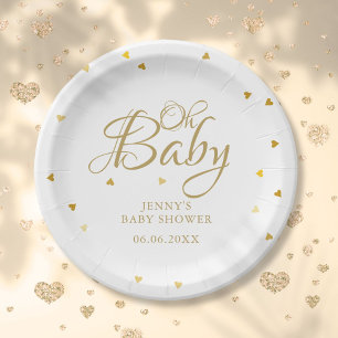 Oh Baby Gold Hearts Confetti Baby Shower/Sprinkle Paper Plate
