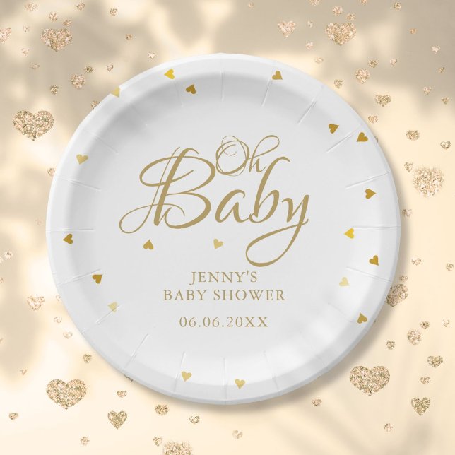 Oh Baby Gold Hearts Confetti Baby Shower Sprinkle Paper Plate (Oh Baby Gold Hearts Confetti Baby Shower Sprinkle Paper Plates)