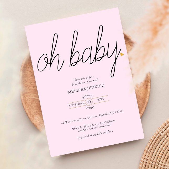 Oh Baby Gold Love Heart Baby Shower / Sprinkle Invitation (Creator Uploaded)