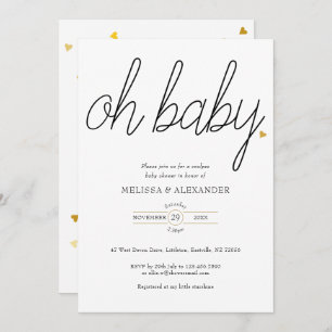 Oh Baby Gold Love Heart Couples Baby Shower Invitation