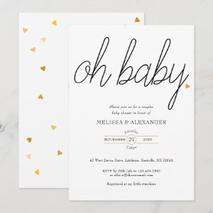 Oh Baby Gold Love Heart Couples Baby Shower Invitation