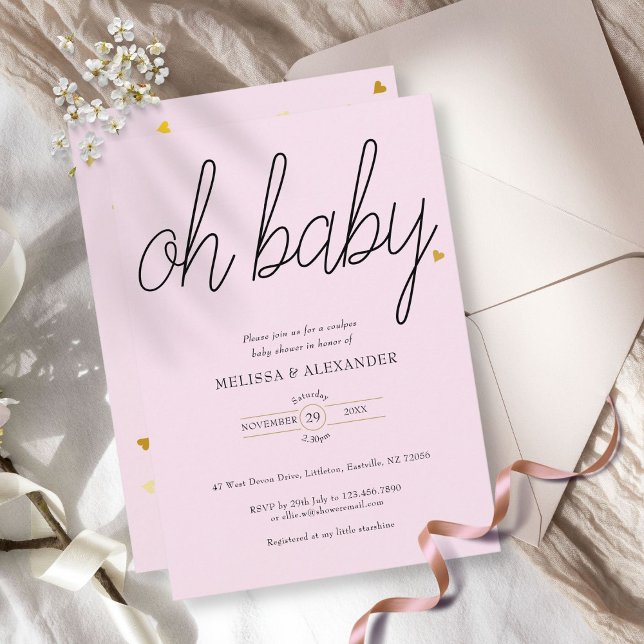 Oh Baby Gold Love Heart Couples Baby Shower Invitation (Creator Uploaded)
