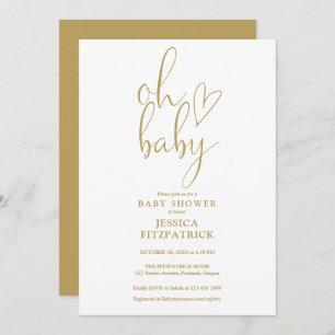 Oh Baby Gold Script All In One Baby Shower Invitation