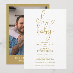 Oh Baby Gold Script Heart Photo Baby Shower Invitation