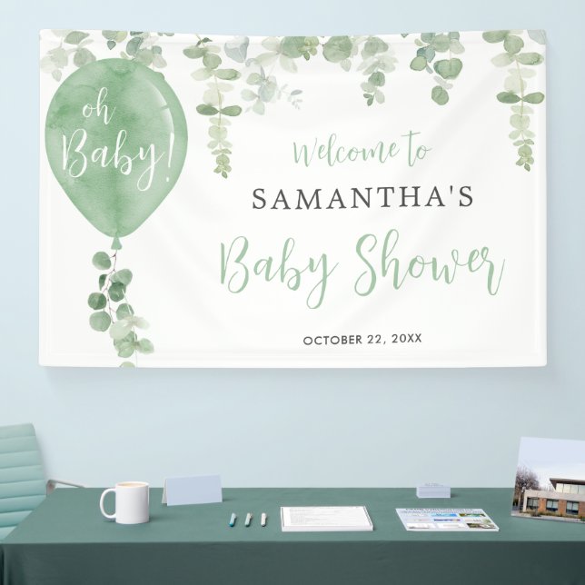 Oh Baby green balloon gender neutral shower Banner (Tradeshow)