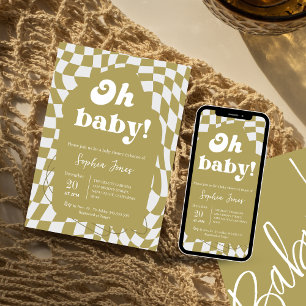 Oh Baby! Green Chequered   Gingham   baby shower Invitation