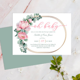 Oh Baby Greenery and Pink Floral Girl Baby Shower  Invitation