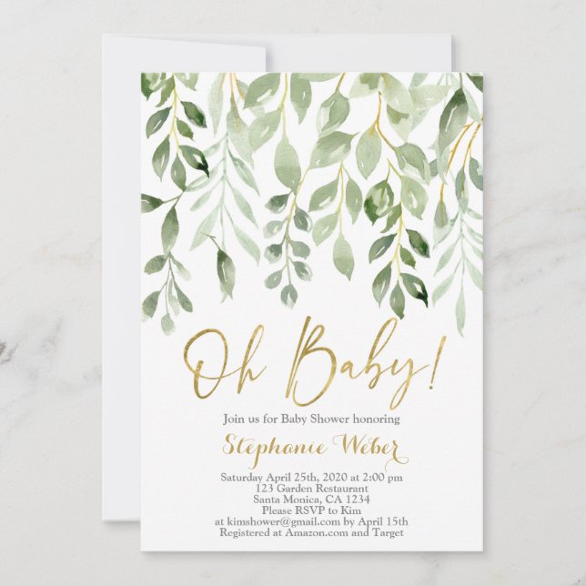 Oh Baby greenery baby shower Invitation (Front)