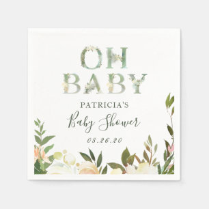 Oh Baby Greenery Floral Baby Shower Napkins