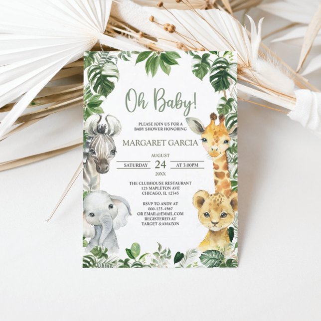 Oh Baby Greenery Jungle Safari Animals Baby Shower Invitation (Creator Uploaded)