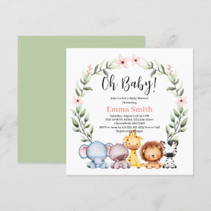 Oh Baby Greenery Jungle Safari Animals Baby Shower Invitation