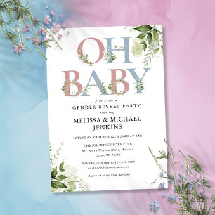 Oh Baby Greenery Letter Gender Reveal Party Invitation