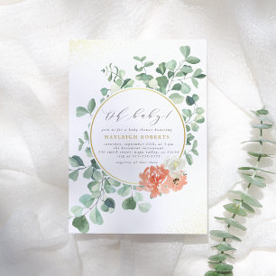 Oh Baby Greenery Pink Floral Girl Baby Shower Invitation