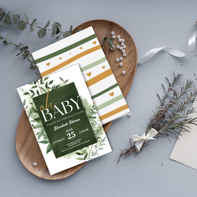 Oh Baby! Greenery Watercolor Baby Shower  Invitation (Oh Baby! Greenery Watercolor Baby Shower Invitation)