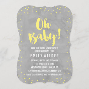 Oh Baby Grey and Yellow Watercolor Baby Shower Invitation