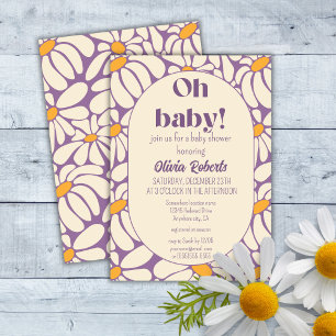 Oh Baby Groovy Retro Daisies Flowers Baby Shower Invitation