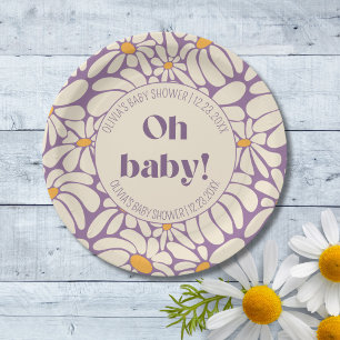 Oh Baby Groovy Retro Daisies Flowers  Paper Plate